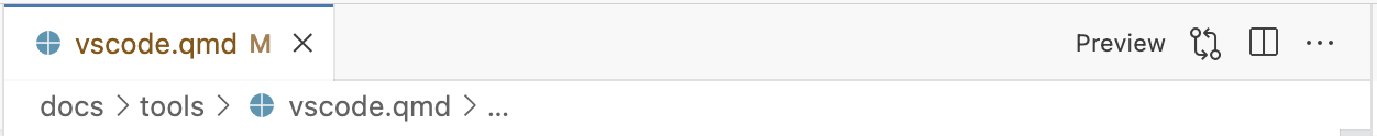The top of the Visual Studio code editor. The right side of the editor tab area includes a Preview button.